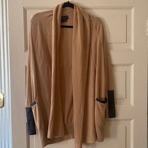 Leather-Trim Drape-Front Cardigan by Barneys New York